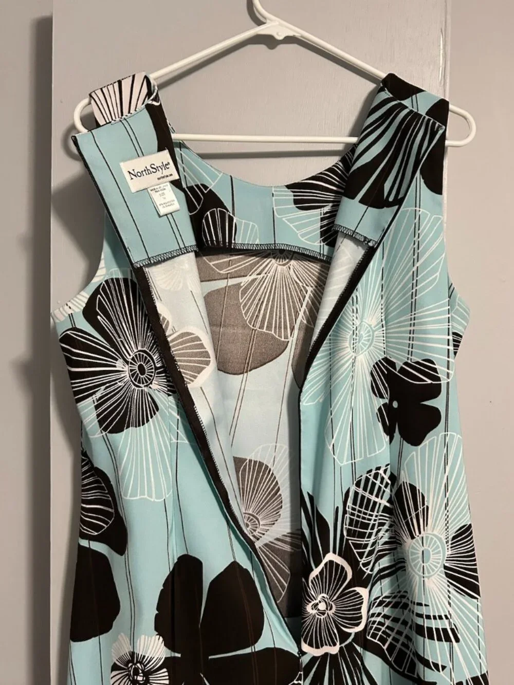 NorthStyle Aqua/Brown/White Floral Sleeveless Sheath Midi Dress Women's 14 - Picture 9 of 10
